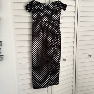 NWT CITY STUDIO BLACK WHITE POLKA MIDI DRESS